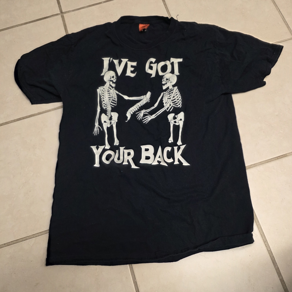 Black Graphic Tee with Skeleton Design